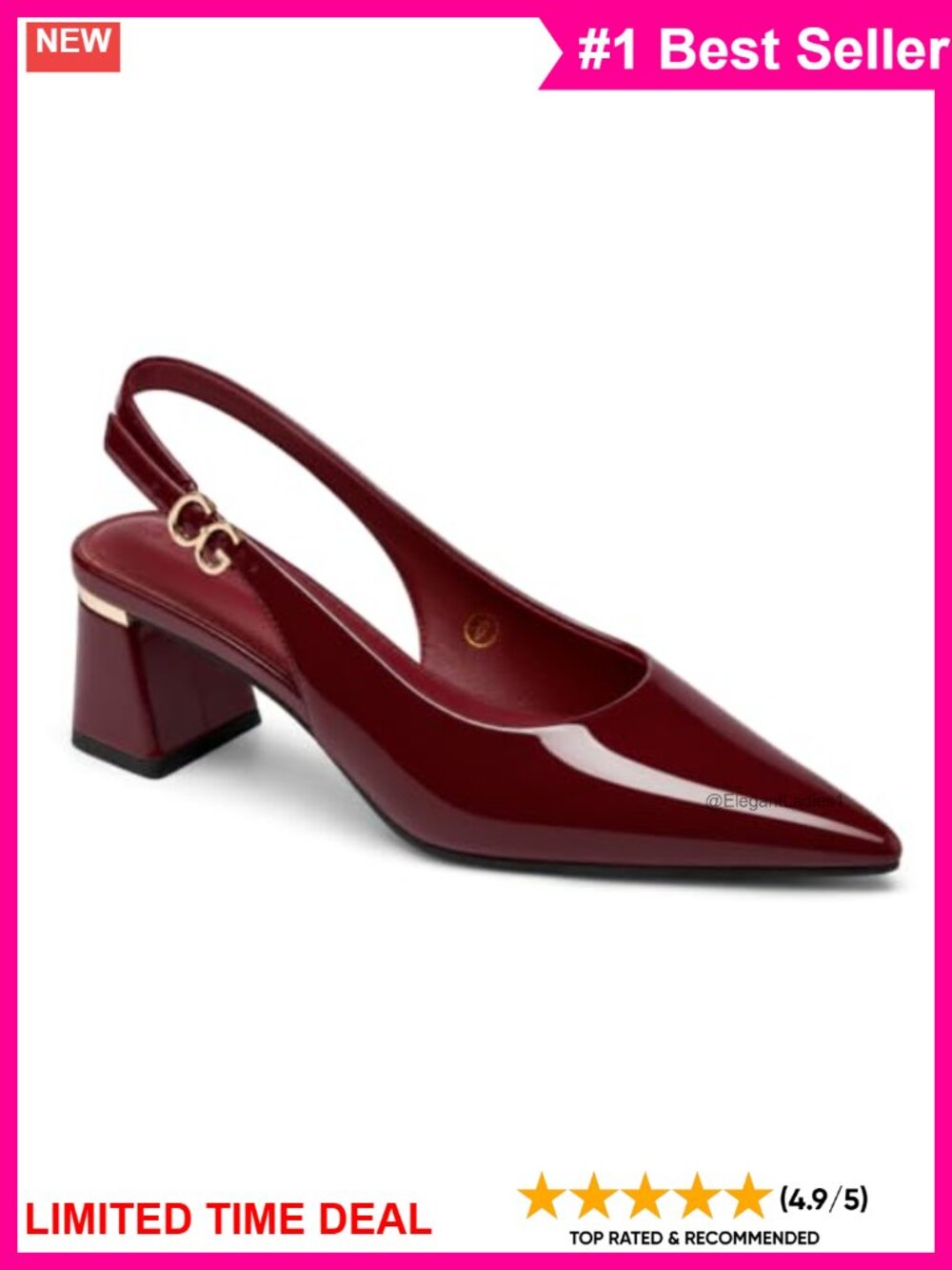 Slingback Chunky Heels Pointed Closed Toe Pumps Adjustable Strap Work Dress